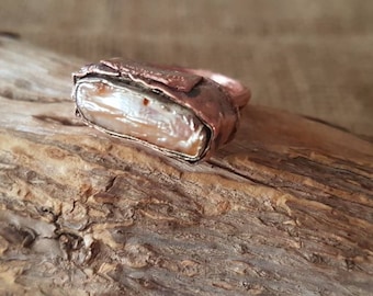 Pearl Copper Ring/Copper Time/Handmade/Raw/Primitive/One Kind A Of/Metal Smith/Sign MZSencevik/Organic/Antic time/Rustic/Sencevik Jewelry