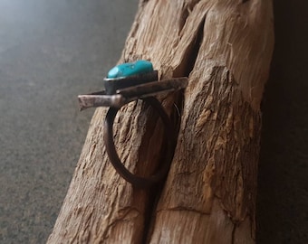 Sleepy Turquoise Ring /Natural Arizona / Sterling Silver & Copper / Rustic / Unique / Primitive Jewelry