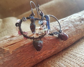 Raw Earrings / Garnet and Kyanite / Handmade / Copper Earrings / One Of A Kind / Unique / Eco Friendly / Artisan /Organic Jewelry