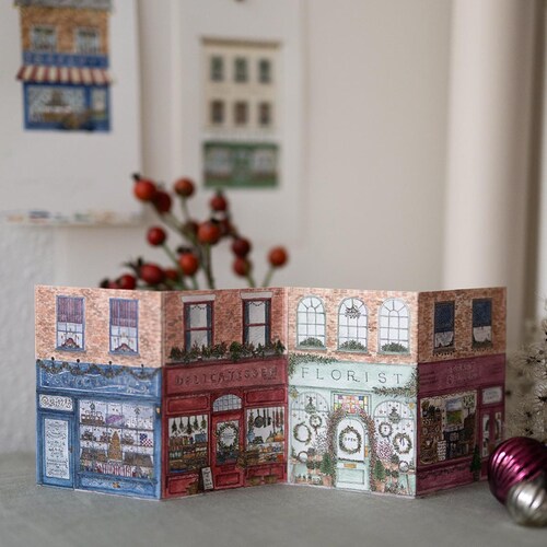 Tarjeta navideña en forma de concertina - Winter Street - Tarjeta festiva - Mini impresión