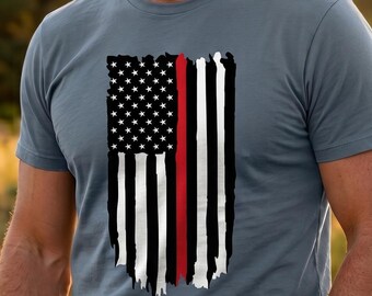 Distressed Flag Firefighter Vertical T-shirt gift for dad, Memorial Day, Fourth of July, Independence Day gift