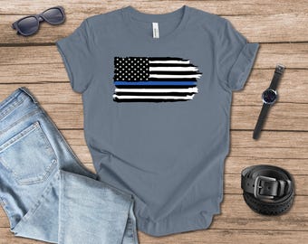 Distressed Flag Police T-shirt gift for dad, Memorial Day, Fourth of July, Police gift