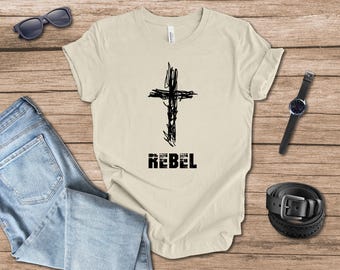 Rebel Cross T-shirt gift for Christian man or woman, biblical tshirt, cross tshirt, Jesus apparel gift
