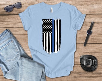 Distressed Flag Police Vertical T-shirt gift for dad, Memorial Day, Fourth of July, Police gift