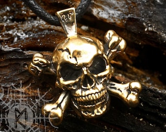 Skull & Crossbones Necklace, Skull Pendant, Skull and Bones Pendant, Gothic Skull, Bronze Necklace