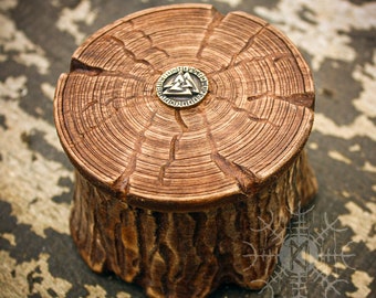 Wood Box, Wood Jewelry Box, Maple Wood Box, Valknut symbol, Round Wood Box, Unique Wood Box BX1