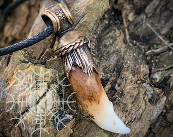 Viking Wolf Fang Tusk Pendant Pagan Tribal Nordic Medieval Bronze Amulet Necklace