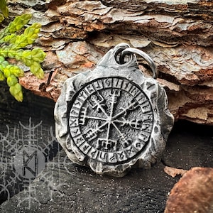 Vegvisir Pendant, Viking Compass, Magic Stave, Runes, Futhark, Silver & Bronze Viking Amulet, Talisman Necklace | Handmade by MagicRebel