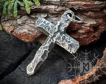 Silver Cross, Sterling Silver Crucifix, 925 Silver Pendant, Bronze Cross, Rustic Cross Necklace CX2 | Handmade by MagicRebel