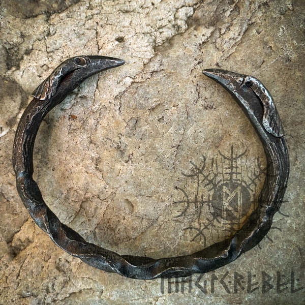 Forged Iron Arm Ring, Ravens Forged Bracelet, Odin Bracelet, Viking Bracelet, Medieval Nordic Torc, Costume Reenactment LARP