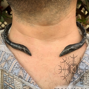 Forged Iron Neck Torc, Ravens Forged Torc, Odin Torc, Viking Torc, Medieval Nordic Torc, Handforged Torc, Costume Reenactment LARP