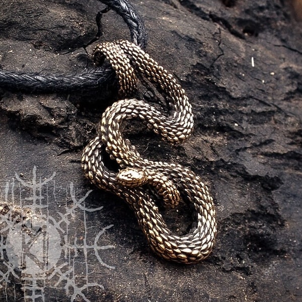 Viper Snake Serpent Bronze Necklace, Handcast Necklace, Snake Pendant, Serpent Pendant, Amulet, Talisman