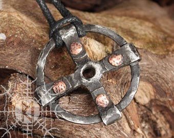 Forged Solar Sun Cross Odin Wheel of Taranis Handmade Viking Nordic Pagan Amulet Pendant