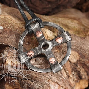 Forged Solar Sun Cross Odin Wheel of Taranis Handmade Viking Nordic Pagan Amulet Pendant
