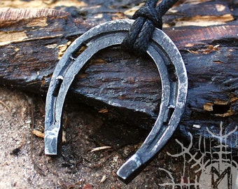 Forged Horseshoe, Forged Iron Horseshoe, Lucky U Shape, Horseshoe Pendant, Handmade Talisman, Lucky Necklace, Iron Necklace