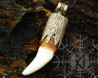 Viking Pendant, Wolf Fang, Wolf Tusk, Wolf Pendant, Pagan Pendant, Tribal Pendant, Nordic Medieval Bronze Amulet Necklace