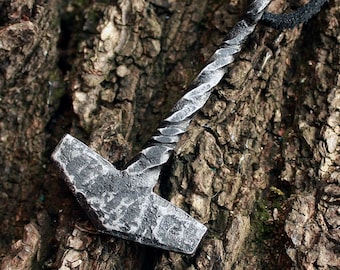 Forged Iron Viking Thor Hammer Handmade Mjolnir Nordic Pagan Medieval Tool Pendant Necklace