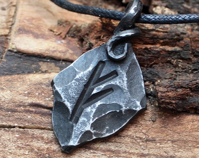 Forged Iron Fehu Feoh Fe Rune Viking Amulet Runic Nordic Pendant ...
