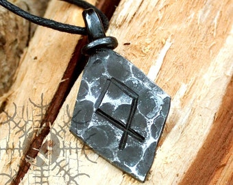 Forged Iron Othala Odal Rune Viking Amulet Runic Nordic Pendant Talisman Necklace