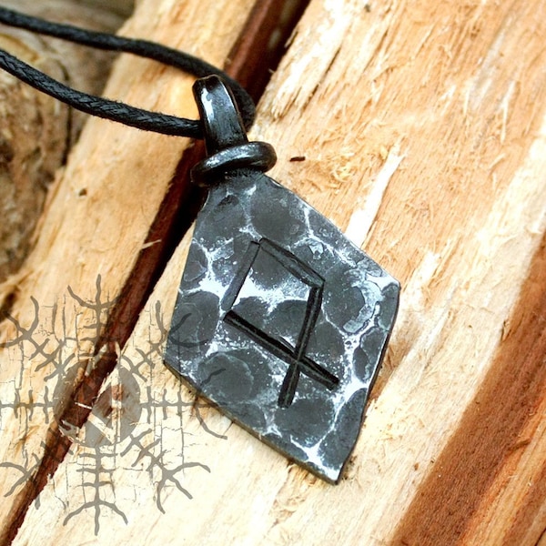 Forged Iron Othala Odal Rune Viking Amulet Runic Nordic Pendant Talisman Necklace