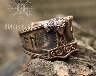 VALHALLA THOR HAMMER Coin Compass Good Luck Runes Runic Pagan silver