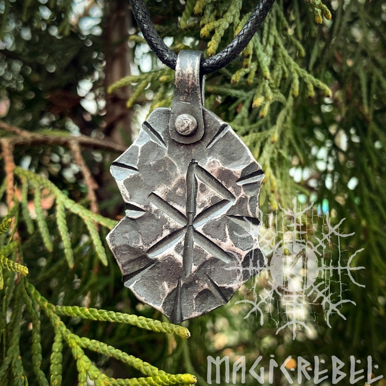 Iron Rune Forged Iron Love Rune Pendant, Viking Runic Amulet, Nordic Raw Chiseled ...