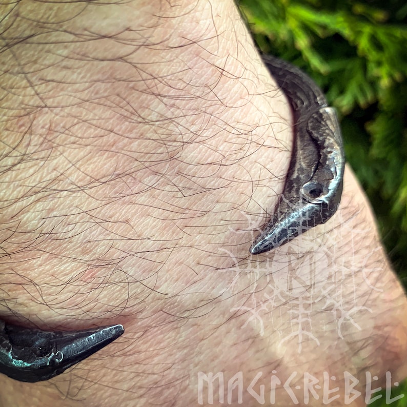 Forged Iron Arm Ring, Ravens Forged Bracelet, Odin Bracelet, Viking Bracelet, Medieval Nordic Torc, Costume Reenactment LARP