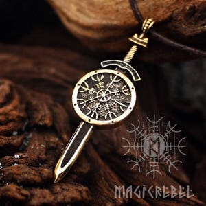 Viking Pendant, Vegvisir Pendant, Aegishjalmur Pendant, Sword and Shield, Protection Pendant, Amulet Pendant, Nordic Pagan Pendant