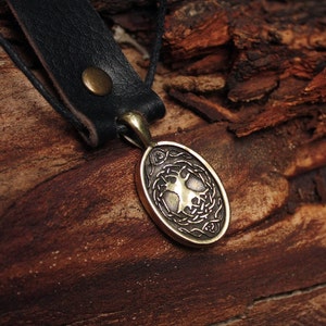 Bronze Algiz Elhaz Yr Rune Yggdrasil Viking Amulet Runic Nordic Pendant ...