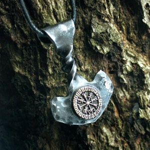 Forged Iron Thor Hammer Viking Mjolnir Twisted Handle Handmade Bronze Vegvisir Compass Magic Stave Futhark Pendant Blacksmith, Blacksmithing, Handmade Forge, Forged Jewelry, Viking Jewelry, Asgard, Norse Mythology, Metal Jewelry, Jewelry Making Thor