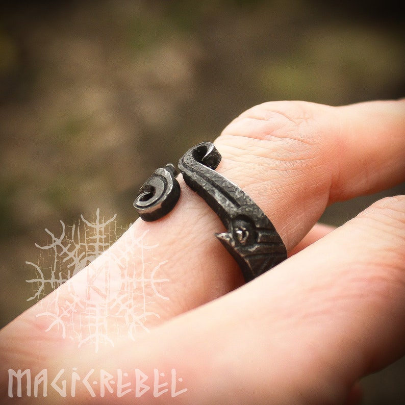 Forged Iron Ring, Viking Ring, Huginn Muninn Ravens, Jormungandr Ring, Serpent Ring, Infinity Symbol, Handmade Nordic Ring