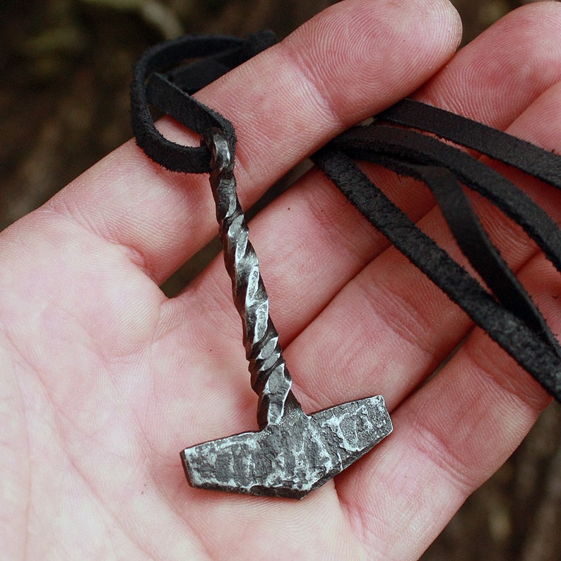 Forged Iron Viking Thor Hammer Handmade Mjolnir Nordic Pagan Medieval Tool Pendant Necklace image 2