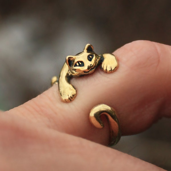 Katzen Ring, Kätzchen Ring, Katzen Chasing Schwanz, Hugger Ring, Mädchen Ring, Niedlicher Ring, Bronze Größenverstellbar Ring