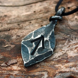 Forged Iron Tiwaz Tyr Tiw Rune Viking Amulet Runic Nordic Pendant Talisman Necklace