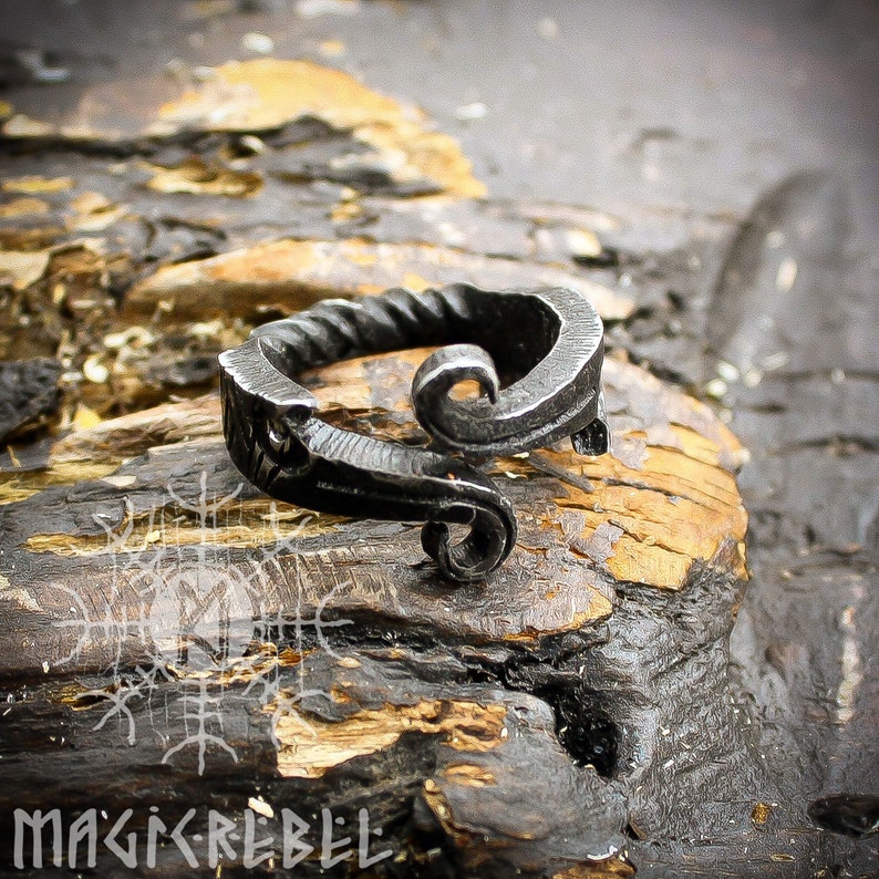 Forged Iron Ring, Viking Ring, Huginn Muninn Ravens, Jormungandr Ring, Serpent Ring, Infinity Symbol, Handmade Nordic Ring