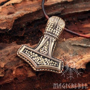 Mjolnir Viking Thor&#39;s Hammer Nordic 3D Amulet Pendant Talisman Necklace Bronze BM8