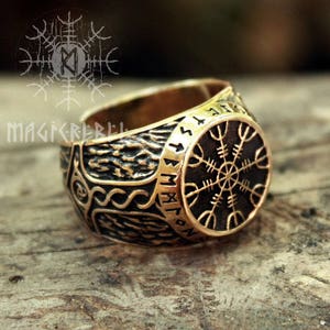 Viking Ring Helm of Awe Aegishjalmur Futhark Magic Stave Runic Adjustable Size Ring