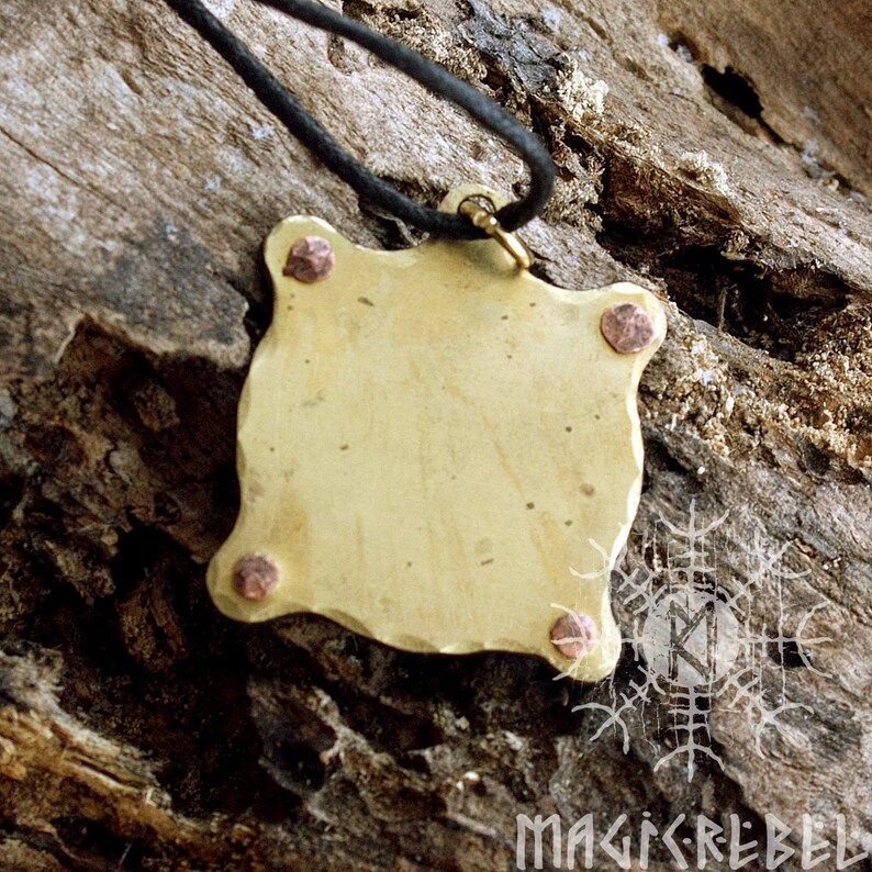 Viking Pendant, Helm of Awe Pendant, Aegishjálmur Pendant, Amulet Pendant, Nordic Pendant, Runic Pendant, Viking Talisman, Forged Iron Brass image 3