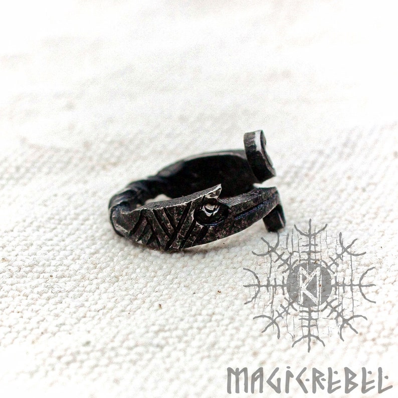 Forged Iron Ring, Viking Ring, Huginn Muninn Ravens, Jormungandr Ring, Serpent Ring, Infinity Symbol, Handmade Nordic Ring