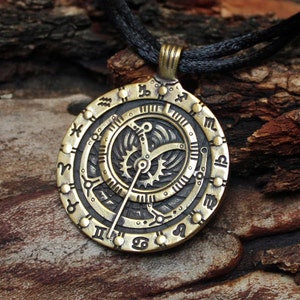 Bronze Astrolabe Inclinometer Astronomy Zodiac Pendant Necklace