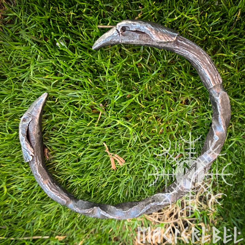 Forged Iron Arm Ring, Ravens Forged Bracelet, Odin Bracelet, Viking Bracelet, Medieval Nordic Torc, Costume Reenactment LARP