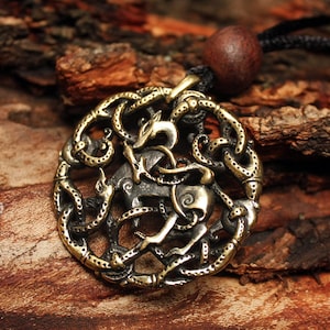 Bronze Vikings Symbol Balance of Powers 3D Amulet Nordic Talisman Pendant Necklace