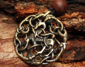 Bronze Vikings Symbol Balance of Powers 3D Amulet Nordic Talisman Pendant Necklace