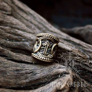 Wikinger Runen Perle Bronze Teiwaz Algiz Nordisch Wikinger Haarschmuck Bart Dreadlocks Ring