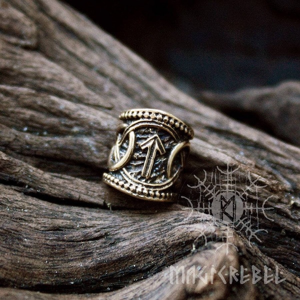 Viking Runes Bead Bronze Teiwaz Algiz Nordic Viking Handmade Hair Beard Dreadlocks Ring