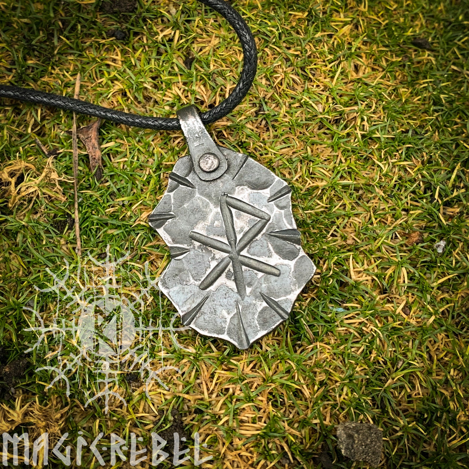 Iron Rune Forged Iron Love Rune Pendant, Viking Runic Amulet, Nordic Raw Chiseled ...