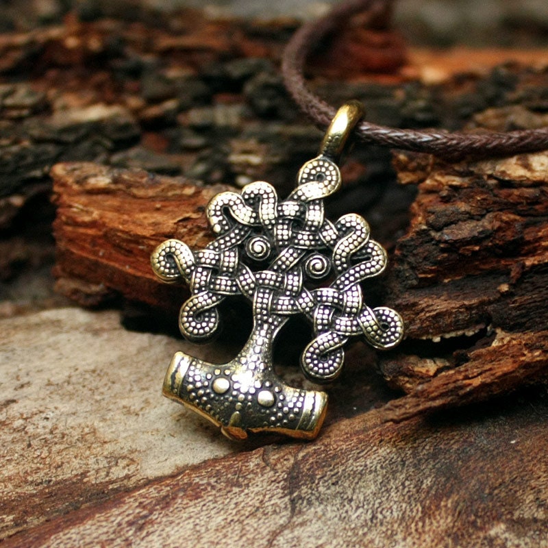 Yggdrasil Pendant Viking World Tree of Life Thor Hammer Mjolnir Nordi…