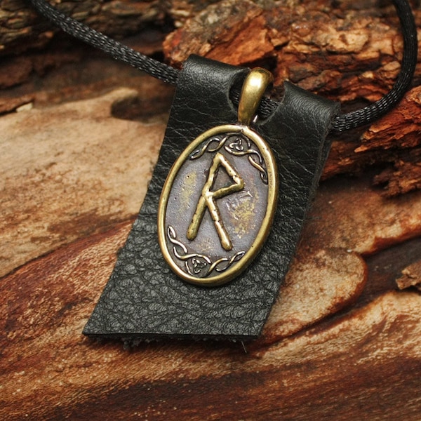 Bronze Raido Rad Rune Yggdrasil Viking Amulet Runic Nordic Pendant Talisman Necklace