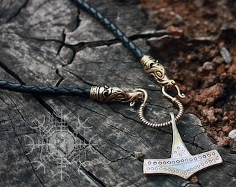 Viking Pendant, Thor Hammer Nekclace, Mjolnir Necklace, Handmade Braided Genuine Leather Necklace, Bronze Pendant BM9