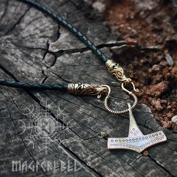 Viking Pendant, Thor Hammer Nekclace, Mjolnir Necklace, Handmade Braided Genuine Leather Necklace, Bronze Pendant BM9